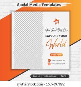 travel vacation tourism web banner, template post for social media ads