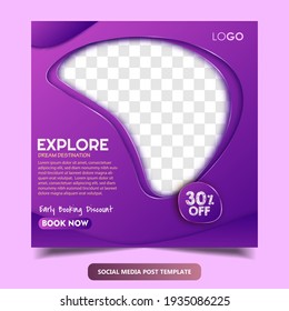 Travel vacation tourism web banner. Editable modern template. Discount promo template. Social media post template, social media banner