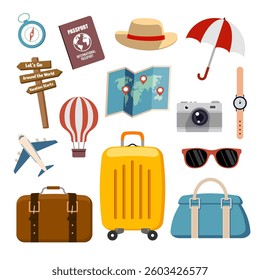 travel vacation vector icon pack consisting of luggage suitcase passport holiday
