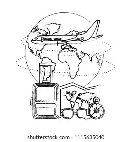 travel vacations airplane suitcase map compass sunglasses