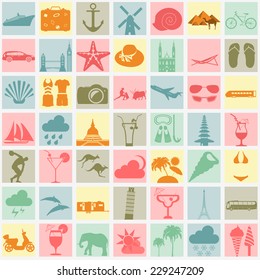 Travel. Vacations. Beach resort set icons. Elements for creating your own infographics. Vector illustrations