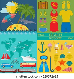 Travel. Vacations. Beach resort set icons. Elements for creating your own infographics. Vector illustrations
