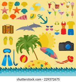 Travel. Vacations. Beach resort set icons. Elements for creating your own infographics. Vector illustrations