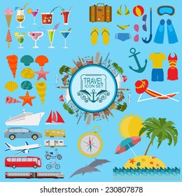 Travel. Vacations. Beach resort set icons. Elements for creating your own infographics. Vector illustrations