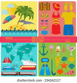 Travel. Vacations. Beach resort set icons. Elements for creating your own infographics. Vector illustrations