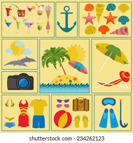Travel. Vacations. Beach resort set icons. Elements for creating your own infographics. Vector illustrations