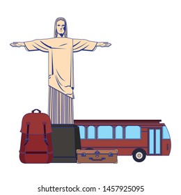 Travel vacations christ redemeer backpack bus and luggage cartoons