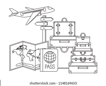 travel vacations set icons