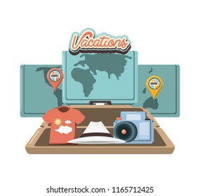 travel vacations set icons