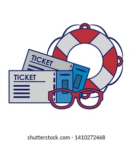 Travel and vacations symbols flight tickets glasses and float vector illustration graphic design