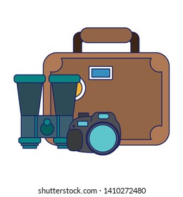 Travel and vacations symbols suitcase binoculars and camera vector illustration graphic design