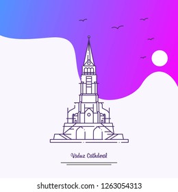 Travel VADUZ CATHDERAL Poster Template. Purple creative background