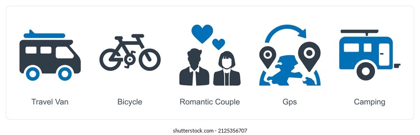 Travel Van And Bicycle Icon Concept