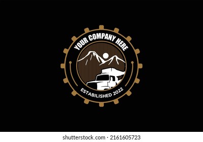TRAVEL VAN IN THE FOREST LOGO RETRO
