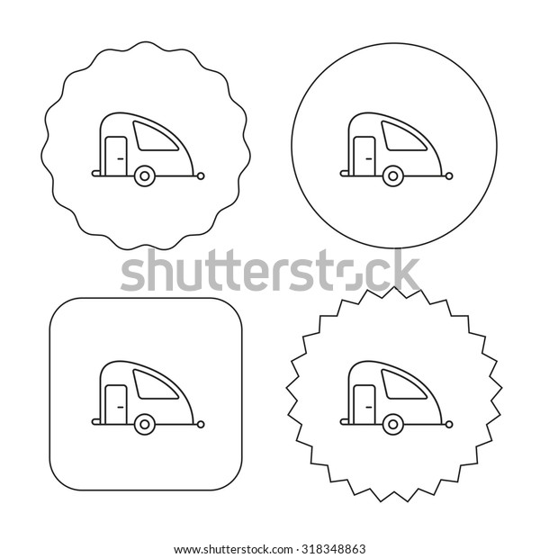 Travel van icon. Holiday\
camper sign. Flat circle, star and emblem buttons. Labels design.\
Vector
