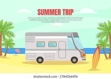 Travel Van Informative Banner for Renting Vector Template