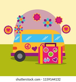 travel van and suitcase flowers retro hippie free spirit