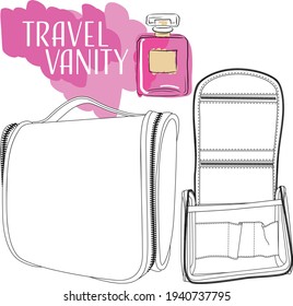 Travel Vanity cosmetic make up bag hanging cad design template flat