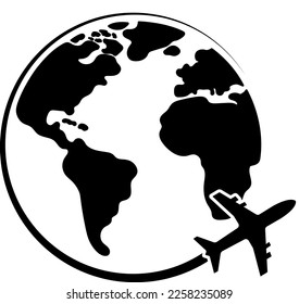 Travel vector. Airplane traveling around the world. Earth planet icon. Air travel