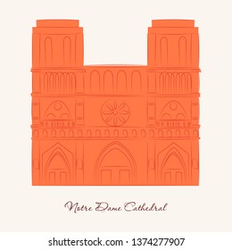 Travel vector banner or logo. The famous Cathedral of Notre Dame de Paris, France. French landmark. The Catholic Church in the center of Paris, a masterpiece of Gothic architecture