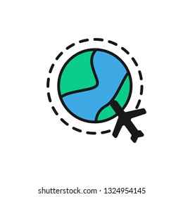 Travel vector earth airplane flat icon