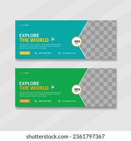 Travel vector facebook cover design template for ads with a photo placeholder modern travel design