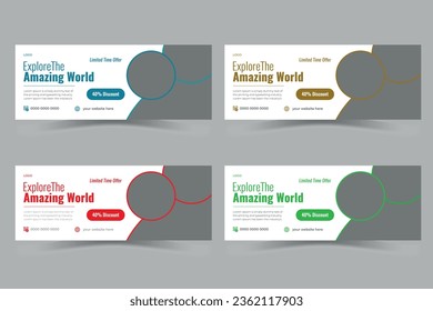 Travel vector facebook cover design template for ads tour social media cover with photo place holder,
web banner, travel social media banner design.