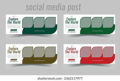 Travel vector Facebook cover design template for ads tour social media cover with photo place holder,
web banner, travel social media banner design.