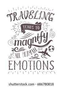 Travel. Vector hand drawn illustration for t-shirt print or poster with hand-lettering quote.