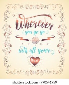 Travel. Vector hand drawn illustration for t-shirt print or poster with hand-lettering quote. Motivation phrase.