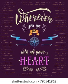 Travel. Vector hand drawn illustration for t-shirt print or poster with hand-lettering quote. Motivation phrase.