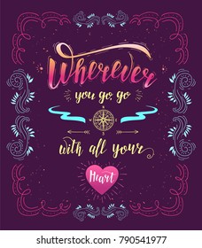 Travel. Vector hand drawn illustration for t-shirt print or poster with hand-lettering quote. Motivation phrase.