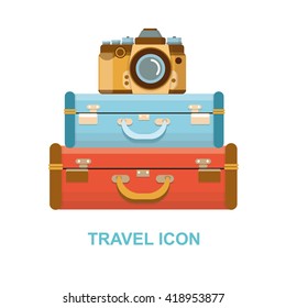 Travel Vector icon isolated. Suitcases and camera. Logo for travel agency