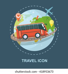 Travel Vector icon isolated. Trip around the world. Logo for travel agency