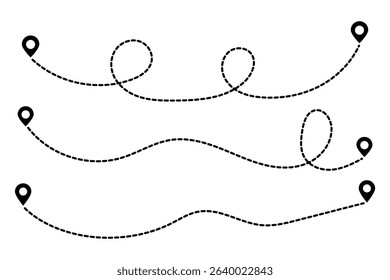 Travel vector icon. Set of map path distance icon, pinpoint, map search, route, Route icon. Vector illustration.
