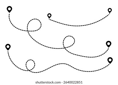 Travel vector icon. Set of map path distance icon, pinpoint, map search, route, Route icon. Vector illustration.