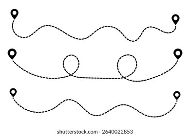 Travel vector icon. Set of map path distance icon, pinpoint, map search, route, Route icon. Vector illustration.