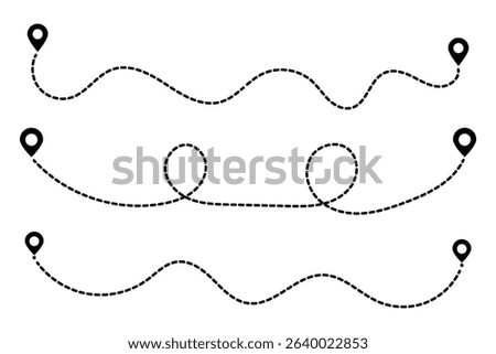 Travel vector icon. Set of map path distance icon, pinpoint, map search, route, Route icon. Vector illustration.