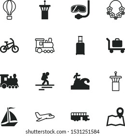 travel vector icon set such as: swimwear, floral, bicycle, yellow, sail, person, ship, thin, abstract, map, sailboat, city, linear, trolley, auto, location, marker, rolling, active, boat, airline