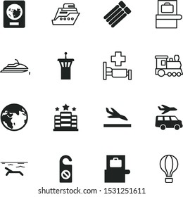 travel vector icon set such as: cargo, ship, swim, message, passport, id, arrive, transfer, traffic, technology, railway, hospital, map, resort, logistics, departure, balloon, scooter, extreme, orbit