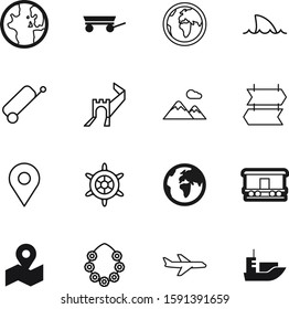 travel vector icon set such as: landscape, navigator, course, chinese, structure, construction, handwheel, cut, hawaii, tropical, sky, containers, cool, rail, vehicle, outline, history, railroad