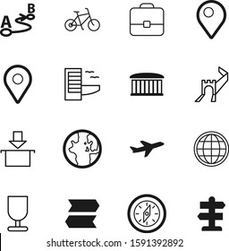 travel vector icon set such as: simple, culture, logistics, briefcase, delivery, bicycle, terminal, tourist, fly, health, commercial, vehicle, glass, air, fragile, asian, great, finance, old