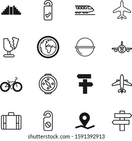 travel vector icon set such as: orientation, railroad, vacation, glass, front, navigational, globe, fragile, track, earth, race, shiping, global, template, fire, picnic, cauldron, wood, luggage