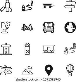 travel vector icon set such as: earth, do, figure, wooden, choice, airport, ballon, bus, architecture, mountain, aviation, break, containers, luggage, guide, jet, float, aircraft, control, horse