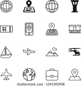 travel vector icon set such as: trip, propeller, vessel, career, bag, template, logo, tour, job, snow, accessory, delivery, style, vacation, nature, hill, control, helicopter, boat, luggage, copter