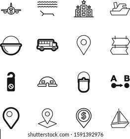 travel vector icon set such as: nautical, bus, lounger, sailboat, aviation, auto, traffic, sunbed, knowledge, flight, digital, building, door, equipment, pool, automobile, path, search, global