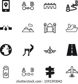 travel vector icon set such as: saint, tourist, label, boat, round, asphalt, golden, river, signpost, planet, architectural, landmark, choice, mountains, things, shipping, relaxing, room, phone