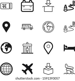 travel vector icon set such as: outline, drive, hotel, water, check, automobile, blue, medical, auto, schoolbag, scanning, abstract, traveler, tourist, set, jet, geology, holiday, motel, search