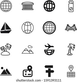 travel vector icon set such as: label, nobody, marine, room, directional, way, outline, closed, boat, ship, fishing, exotic, plant, find, station, bright, sport, wave, hawaii, guidance, suspension
