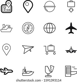 travel vector icon set such as: delivery, people, marine, architecture, building, tanker, sphere, leisure, urban, world, search, nature, skyscraper, pot, voyage, pan, pack, campfire, geology